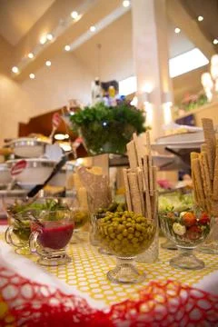 Pickled vegetables on the buffet in the restaurant Stock Photos