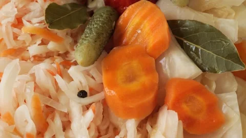 Pickled vegetables with carrot and cabbage Stock Footage 336464454