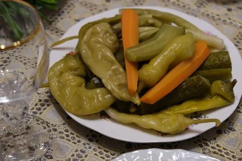 Pickled vegetables on the festive table Stock Photos