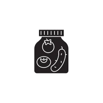 Pickled vegetables jar black vector concept icon. Pickled vegetables jar flat Stock Illustration