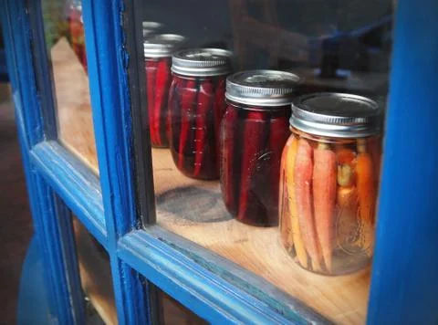Pickled vegetables in mason jars Stock Photos