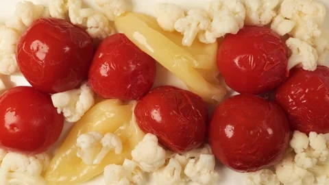 Pickled vegetables with tomatoes and cauliflower Stock Footage 338312330