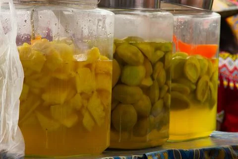 Pickles mango and pineapple Stock Photos
