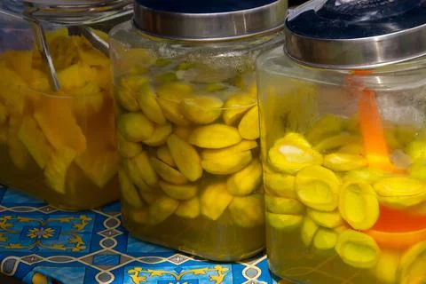 Pickles mango and pineapple Stock Photos
