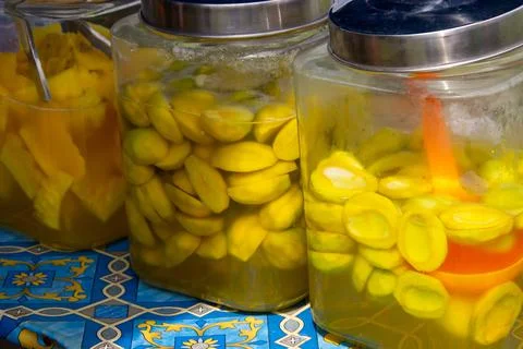 Pickles mango and pineapple Stock Photos