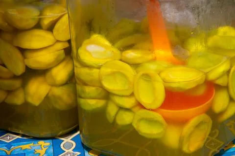 Pickles mango and pineapple Stock Photos