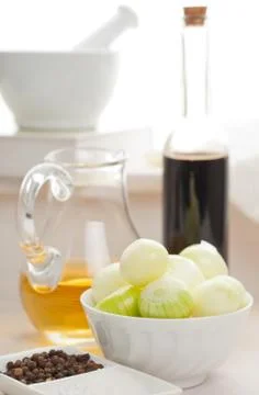 Pickling onions preparation Stock Photos