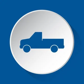 Pickup with a flatbed - blue icon on white button Stock Illustration