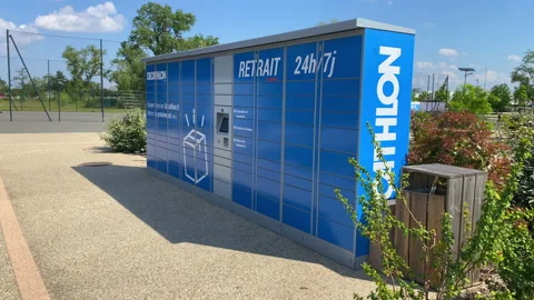 Pickup locker of a Decathlon store in Rives d'Arcins commercial center in Begles Stock Footage 155447772