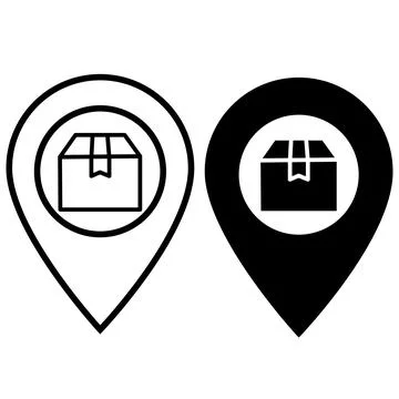 Pickup Point icon. Location pin with parcel sign. Pick up point symbol. Stock Illustration