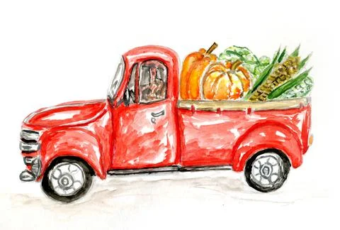 Pickup with pumpkins 스톡 일러스트