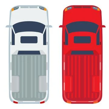 Pickup top view with flat and solid color design. Vector commercial vehicle Stock Illustration