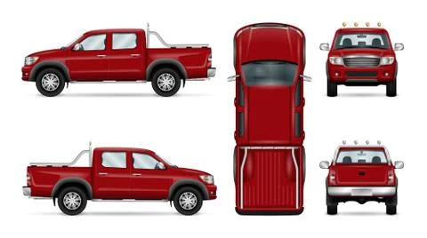 Pickup truck mock up. Isolated vehicle template side, front, back, top view Stock Illustration