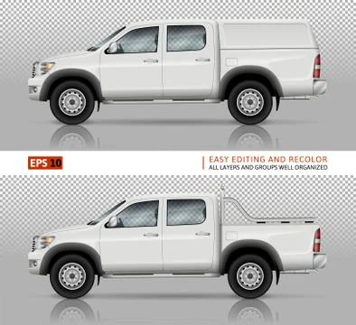 Pickup truck side view realistic vector illustration Stock Illustration