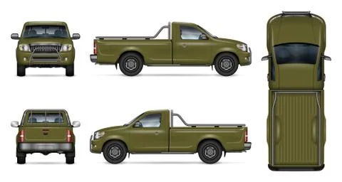 Pickup vector mock up. Isolated vehicle template side, front, back, top view Stock Illustration