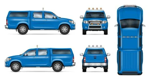 Pickup vector mockup. Isolated vehicle template side, front, back, top view Stock Illustration
