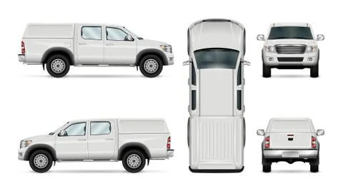 Pickup vector template. Vehicle branding mock up side, front, back, top view Stock Illustration