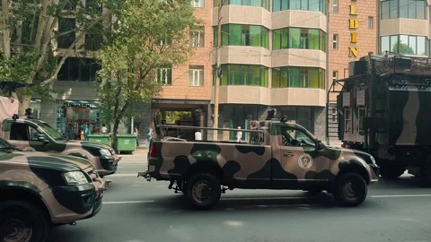 Pickups and Electronic Warfare Systems in Parad 1 (Editorial) Stock Footage 336291373