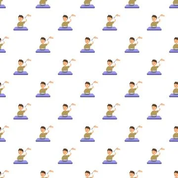 Picky boy refusing food during mealtime pattern Stock Illustration