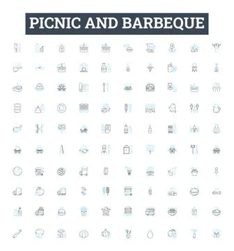 Picnic and barbeque vector line icons set. Picnic, Barbeque, BBQ, Outdoor, Grill Illustrazione stock