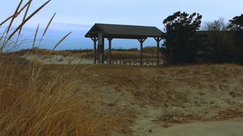 Picnic Area at the Beach During The Winter Video stock 45371790