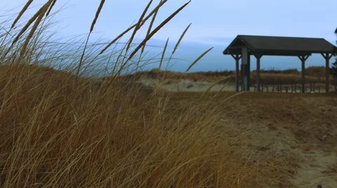 Picnic Area at the Beach During The Winter Video stock 45371801