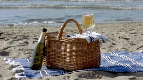 Picnic basket on a beach Stock Footage 40848977