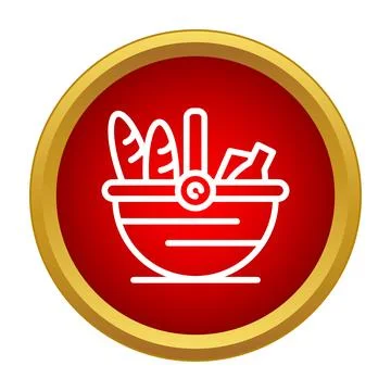 Picnic basket with bread and wine icon Illustration