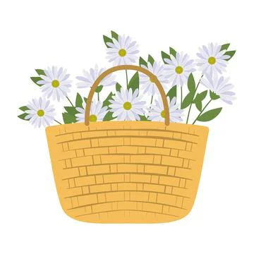 Picnic basket with a bundle of a white flower Illustration