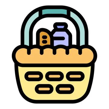 Picnic basket filled with bread and milk carton ready for outdoor meal Illustration