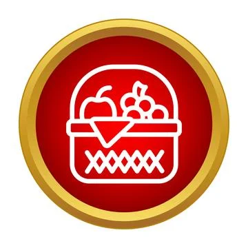 Picnic basket with fruit icon symbolizing outdoor meal Illustrazione stock
