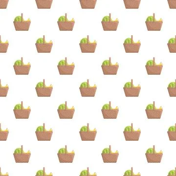 Picnic basket with fruit seamless pattern on white background Stockillustratie