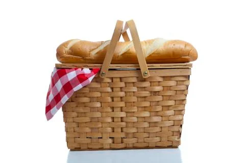 Picnic basket with gingham Stock Photos