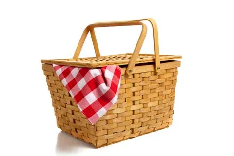 Picnic basket with gingham Stock Photos