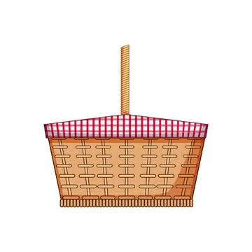 Picnic basket with handle and gingham cloth Stock Illustration