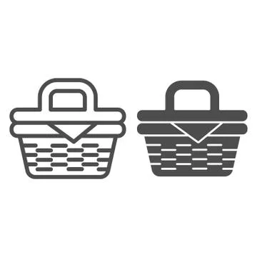 Picnic basket line and solid icon, summer time concept, Wicker picnic basket Illustration