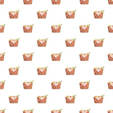 Picnic basket repeating pattern with fresh fruit Stock Illustration