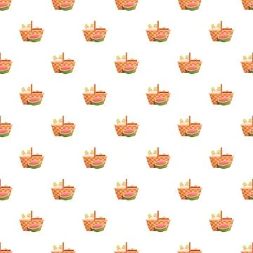 Picnic basket with watermelon slice seamless pattern Stock Illustration