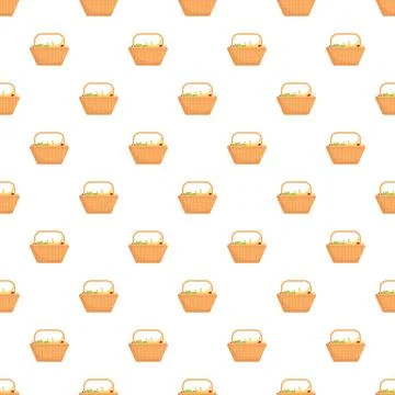 Picnic baskets with fruit seamless repeating pattern Stock Illustration