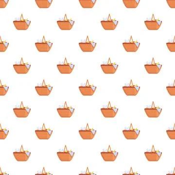 Picnic baskets full of food repeating seamless pattern Stock Illustration