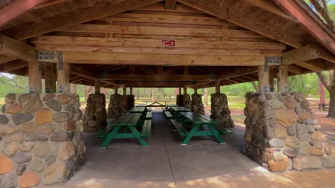 Picnic Benches Under Gazebo Video stock 299918436