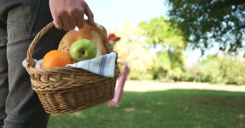 Picnic concept with vegetarian couple in park outdoor Stock Footage 59437099
