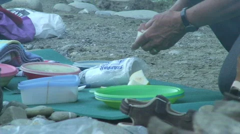 Picnic cutting pear Stock Footage 808207