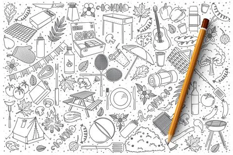 Picnic doodle vector set Stock Illustration