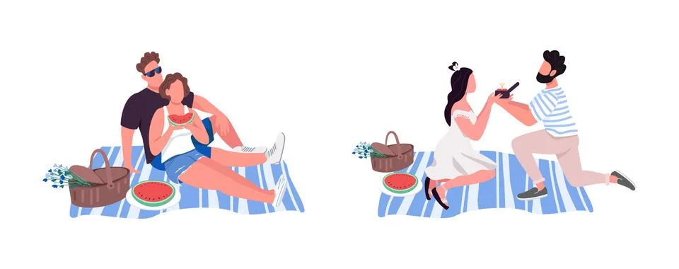 Picnic flat color vector faceless character set 스톡 일러스트