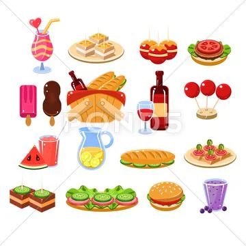 Picnic Food And Drink Set Stock Illustration