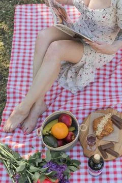 Picnic with fruit and bakery Stock Photos