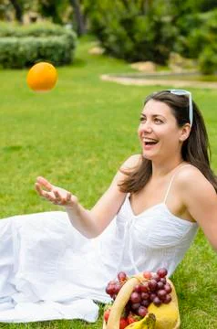 Picnic with fruit Stock Photos
