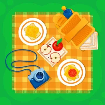Picnic on the grass vector illustration. Stock Illustration