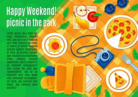 Picnic on the grass vector illustration. Stock Illustration